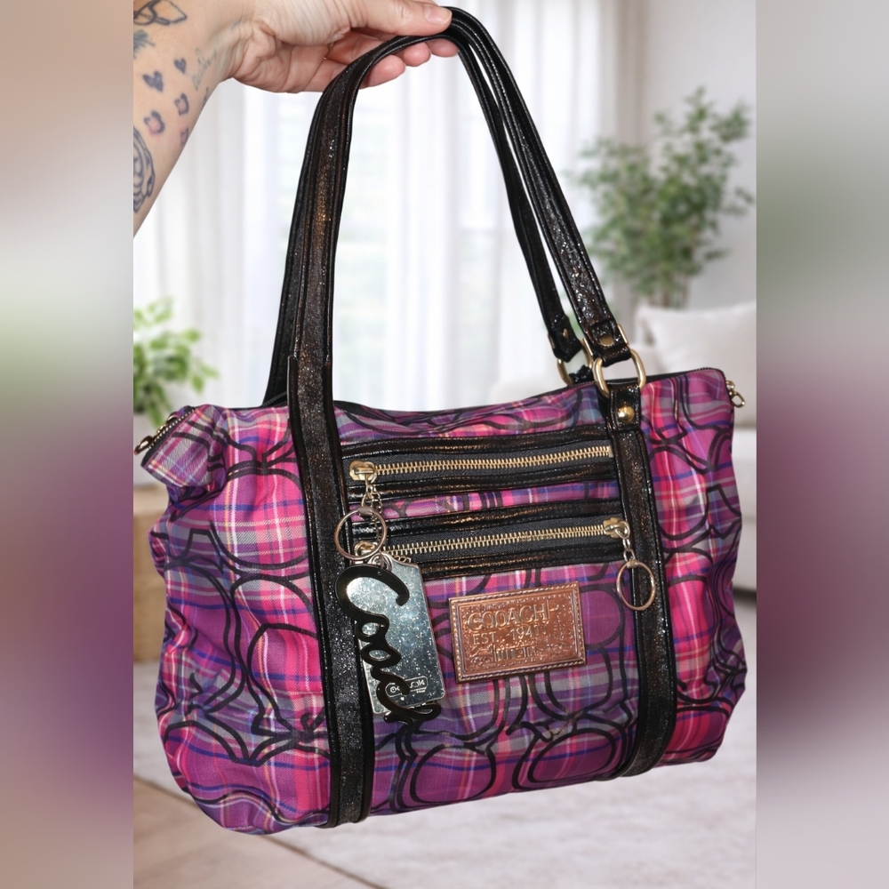 Coach Poppy Plaid Pink and Black Women's Bag